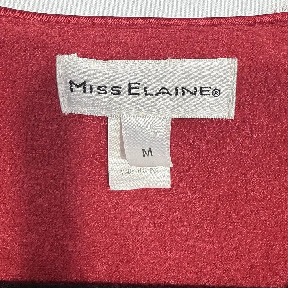 Miss Elaine Full Length Fleece Robe Womens M Red Zip Up Pockets Long Sleeve Cozy